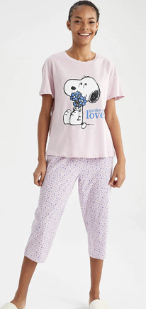 DeFacto Snoopy Lisansl Defacto Fit Regular Fit Bisiklet Yaka Lisansl 2li Knitted