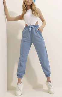 trendyol Trend Alaat Stili Kadn Gk Mavisi Paas Lastikli ki plik Eofman Alt ALC-Y