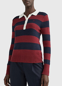 TH 100%������ MONOGRAM WOOL RUGBY SWEATER Baseball Stripe Desert Sky/ Rouge