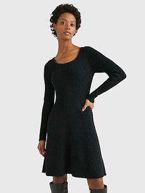 TH  MONOGRAM WOOL RIBBED DRESS Black