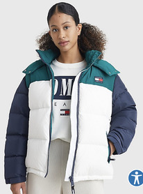 TH THE ALASKA HOODED COLORBLOCK PUFFER JACKET Dark Turf Green/Multi
