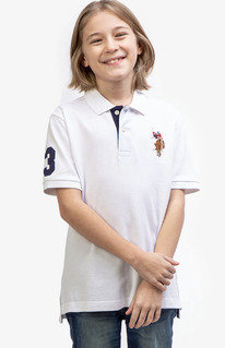 U.S. Polo Assn BOYS MULTI COLOR LOGO PIQUE POLO SHIRT WHITE
