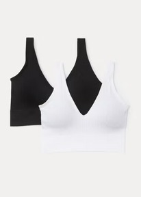 Matalan 2 Pack Black & White Ribbed Bralettes 