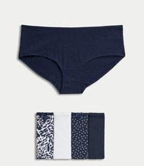 marksandspencer 5pk Cotton Lycra Printed Low Rise Shorts Navy Mix
