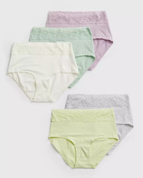 Tuclothing Pale Pastel Comfort Lace Full Knickers 5 Pack