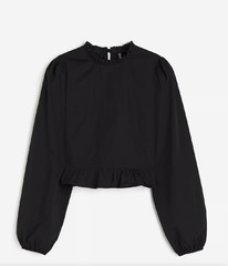  Puff-sleeved peplum blouse Black