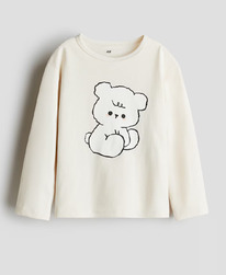  Printed cotton top Cream/Teddy bear