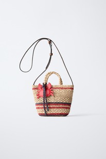 zara RAFFIA EFFECT CROSSBODY BAG WITH CRAB CHARM