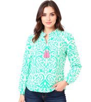 outlet46 ZWILLINGSHERZ Ornamente Damen Sommer-Bluse Tunika-Shirt mit Quasten 332