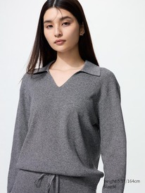 uniqlo Strickpullover (maschinenwaschbar, gerippt, Polokragen)