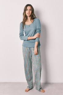 womensecret Grüner gestreifter Pyjama lang