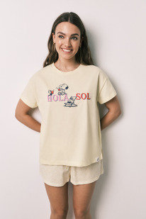 womensecret Gelber Snoopy-Pyjama kurz aus Baumwolle